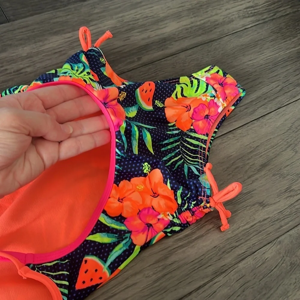 NWOT tropical low back crisscross strap asymmetrical top toddler swimsuit